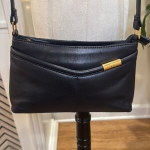 Etienne Aigner Leather Navy Blue Crossbody Bag with Gold Accents